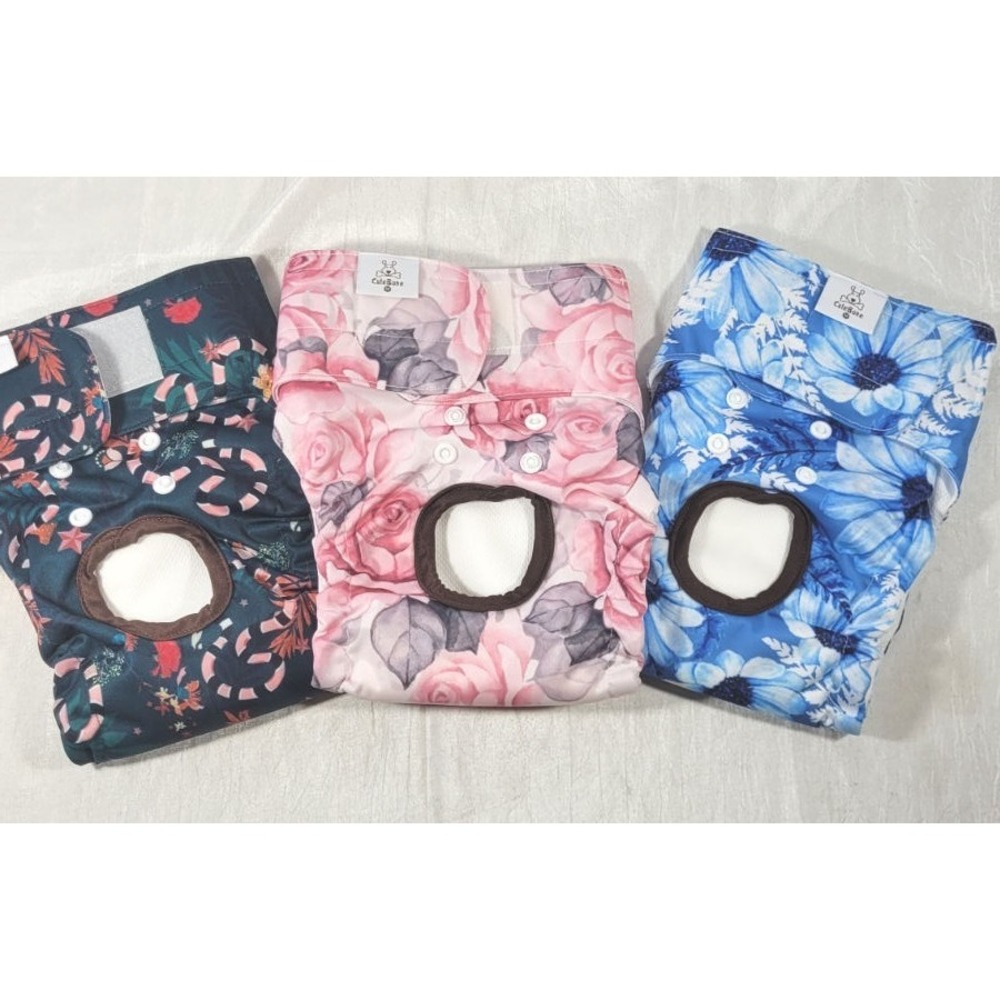 3 CuteBone Reusable Washable Female Doggie Diapers - Floral - M 16-21" Waist